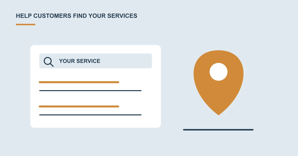 A search result and map location pointing visitors toward a business service page.