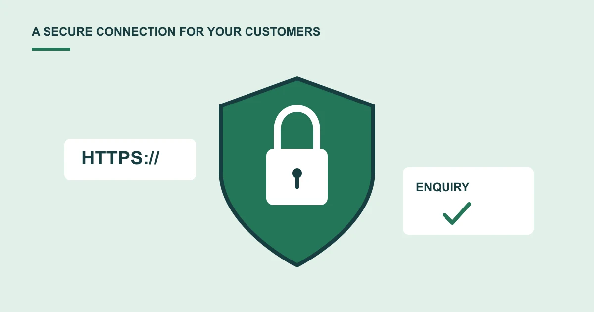 A padlock protecting a website address and a customer enquiry.
