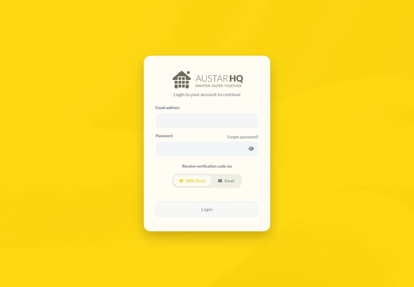 AustarHQ — Public application sign-in screen