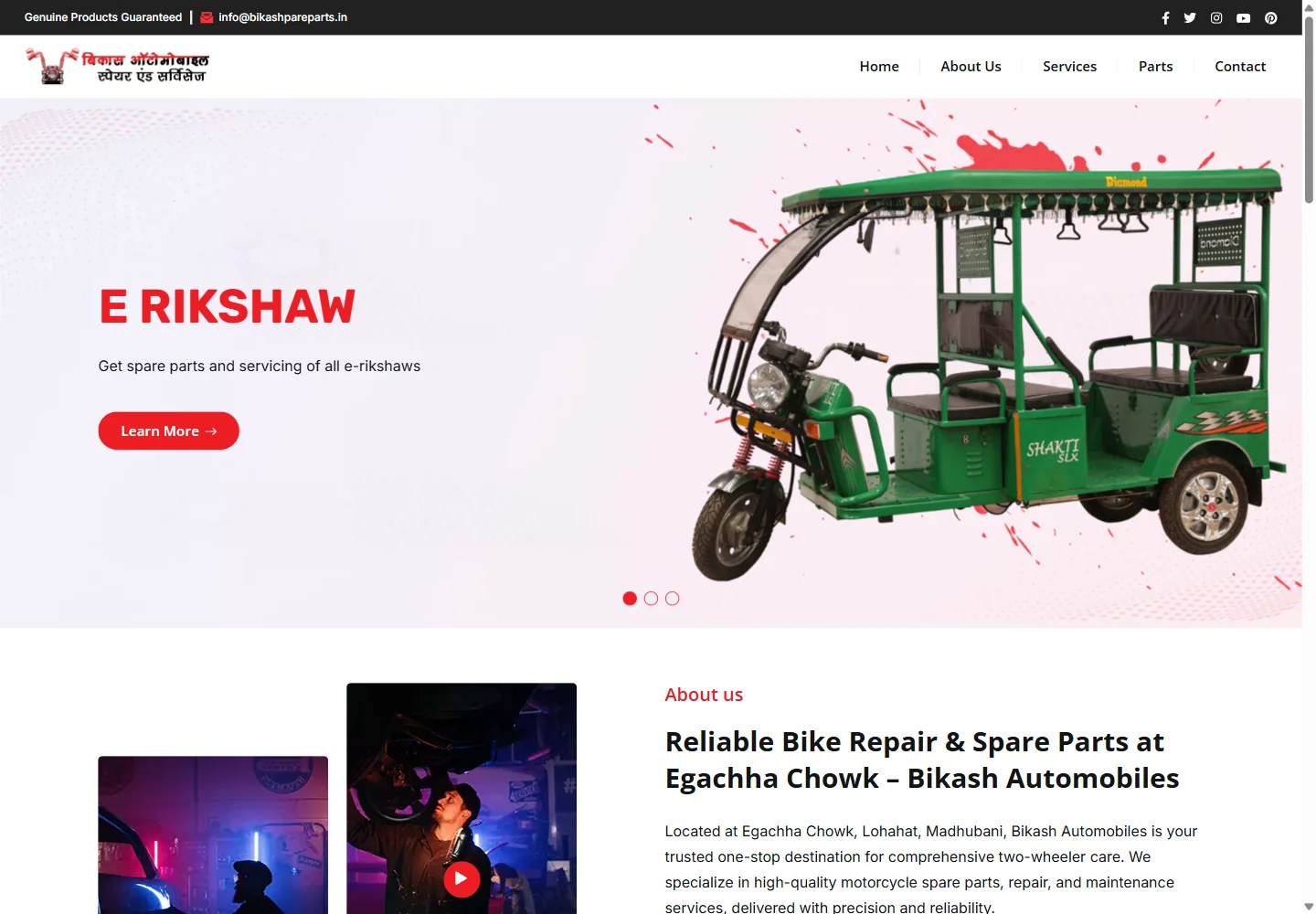 Bikash Spare Parts — Public website screenshot