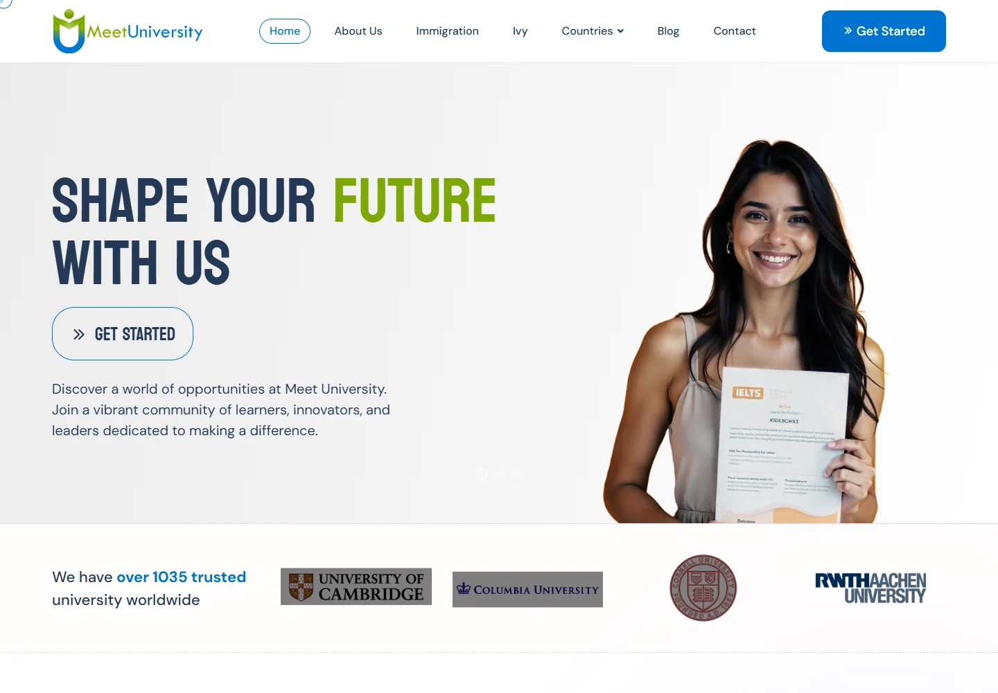 Meet University — Public website screenshot