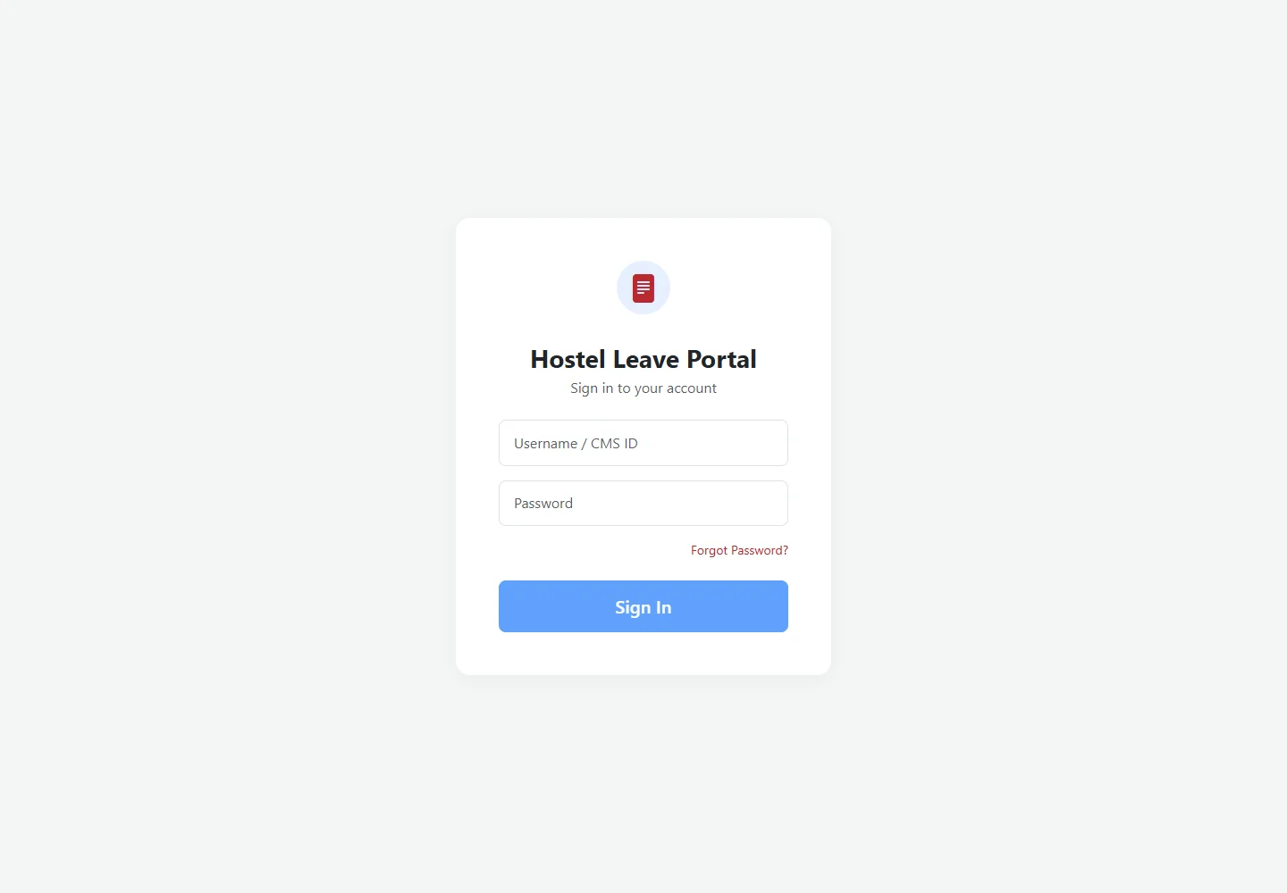 NIFT Gandhinagar Hostel Portal — Public application sign-in screen